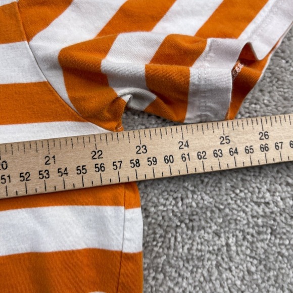GUESS Shirt Mens Medium Orange White Stripes Streetwear Short Sleeve Embroidered - Picture 9 of 11